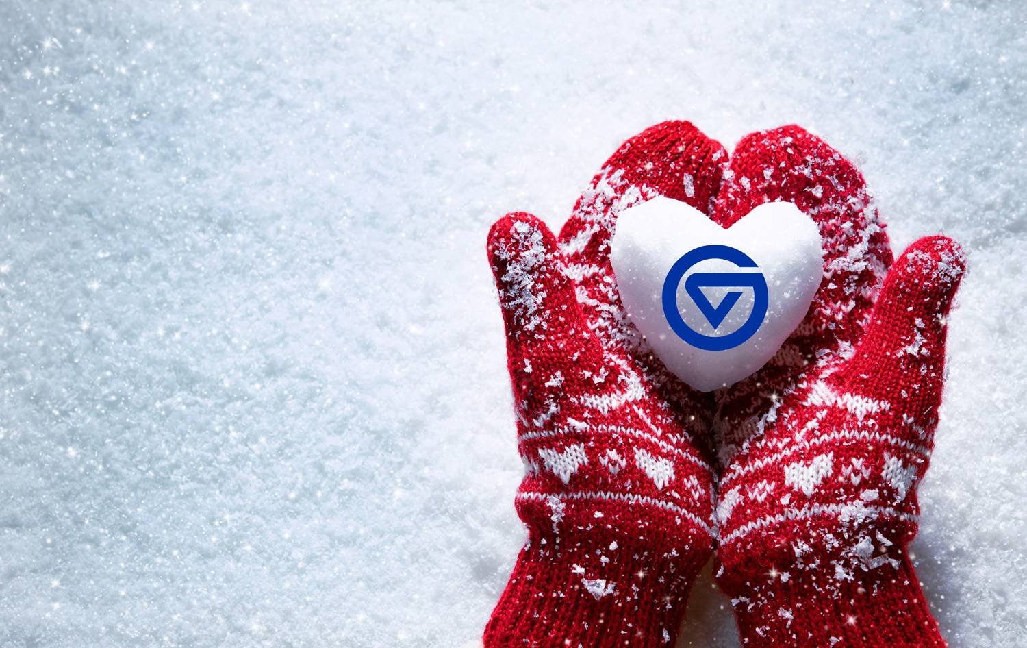 Heart shaped show ball in red mittens with GV logo.